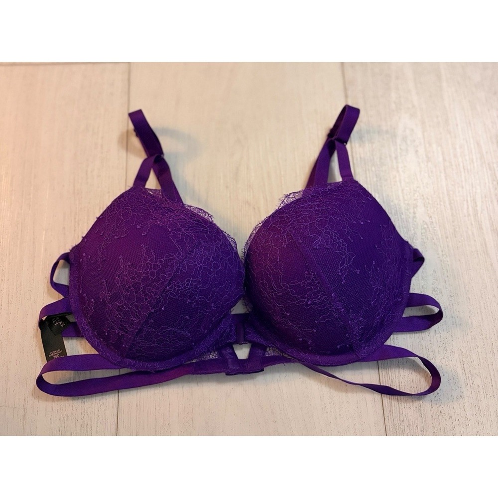 Victoria'sโ Secret Push-Up Caged Bra 36C Purple Front Close Gel Padding